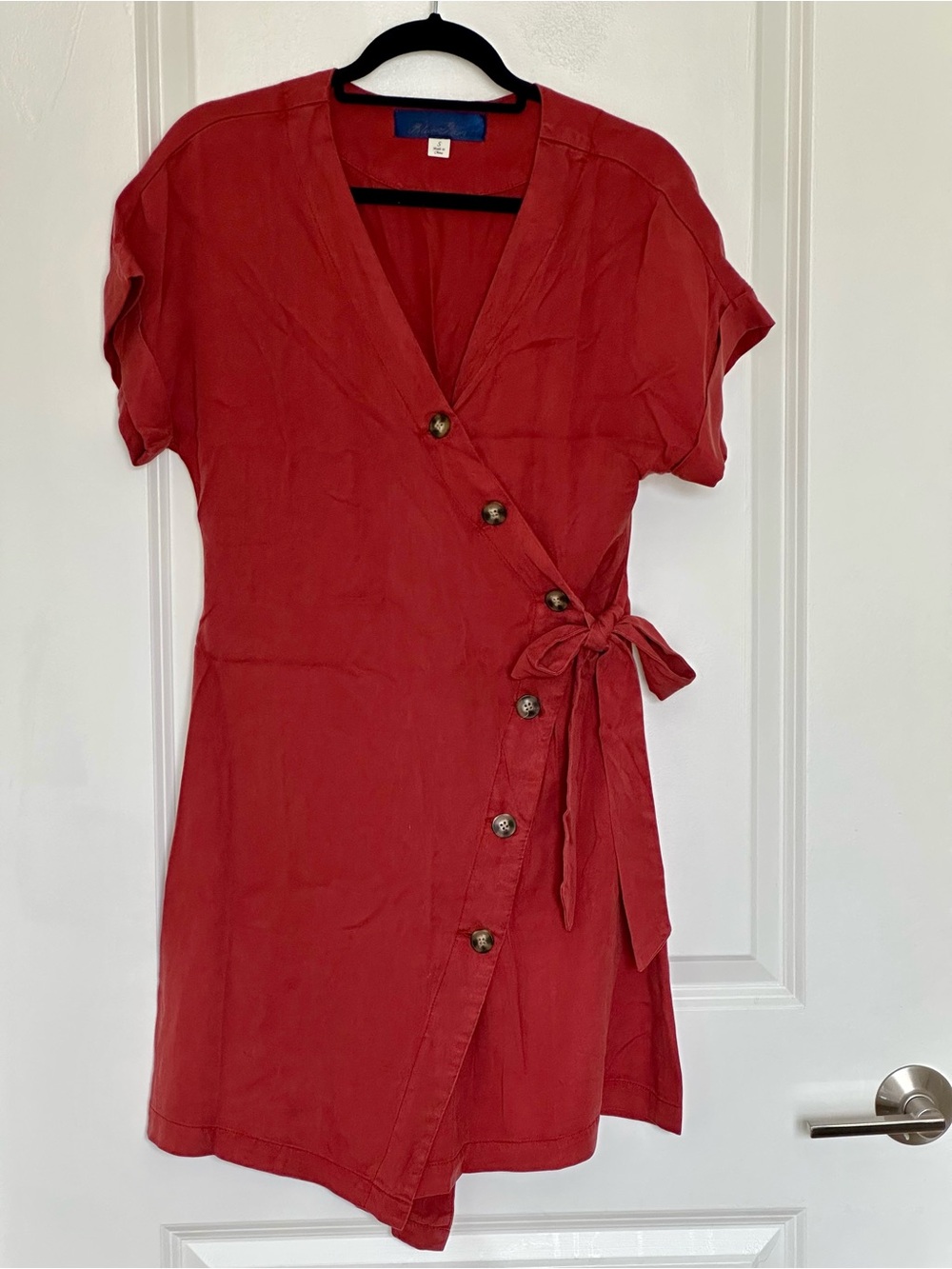 Blue Rain Red Button-Front Wrap Mini Dress with Tie
